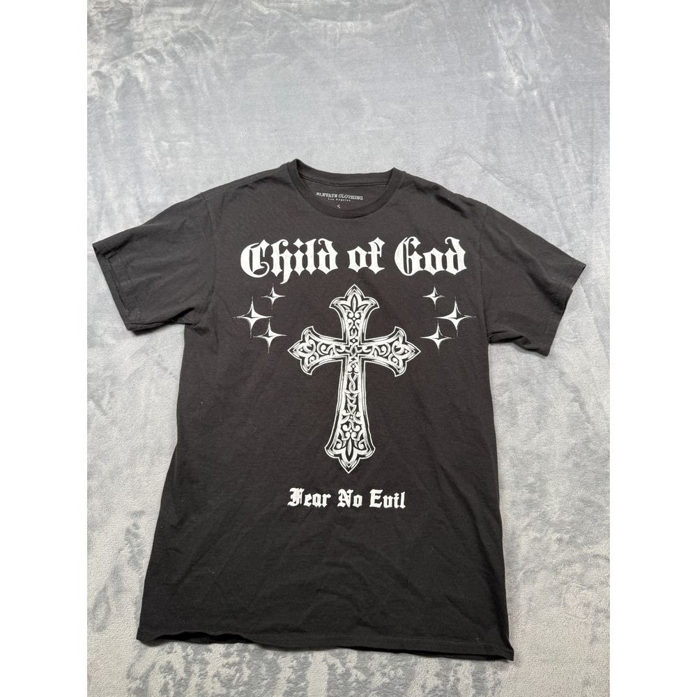 Elevate Clothing T-Shirt Mens Small Black Child Of God Cross Fear No Evil Gothic